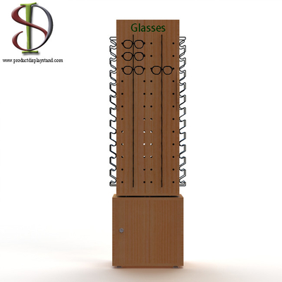 ร้านขายแว่นตา Oem ไม้ยืนแสดงขายปลีก 4 ด้านพื้น Mdf พร้อมฐานหมุน
